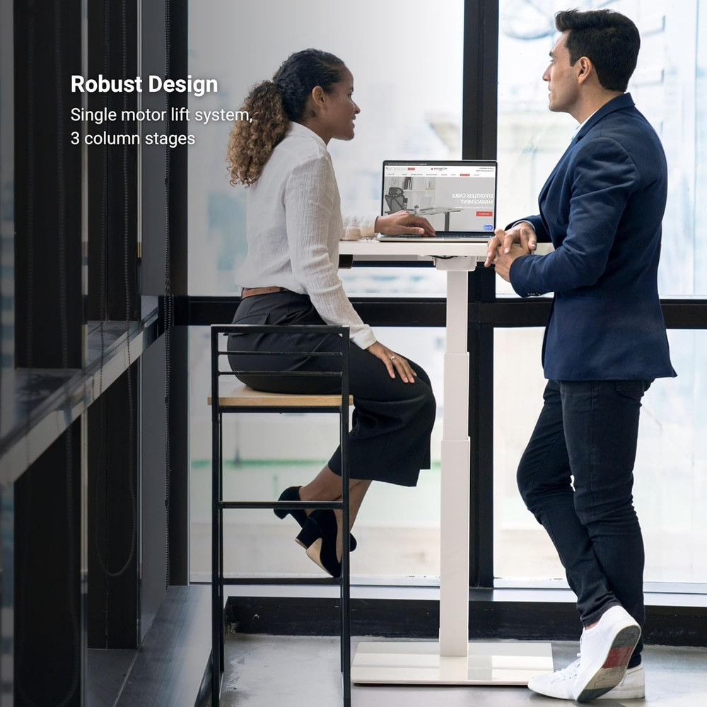 Adjustable Mini Ryzer Square Table Desk 30"x30" - Black Frame, Gray Oak