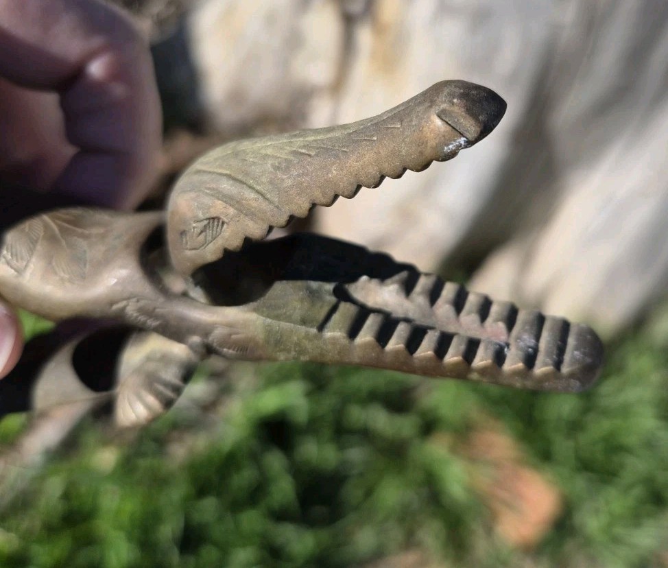 Vintage Brass Alligator Nutcracker with Engraved Detailing