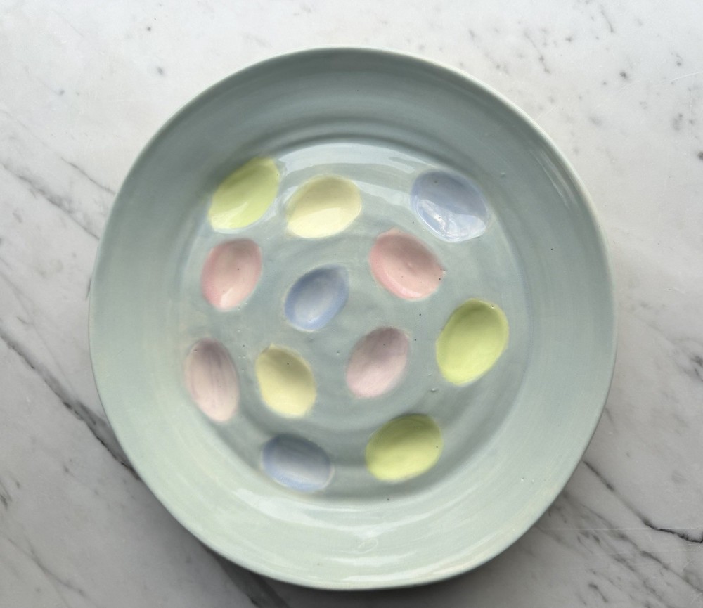 9.5” Deviled Egg Serving Dish, Handmade Pottery, Pastel Colors, Spring, Easter