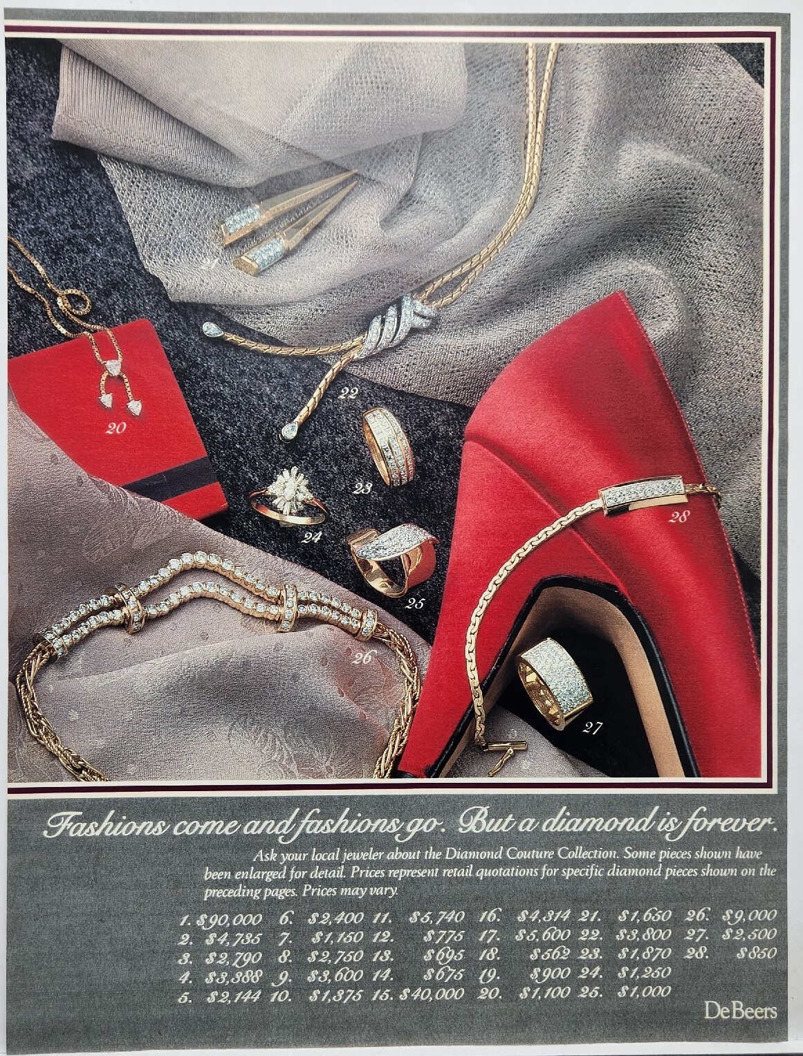 1983 DeBeers Jeweler Diamond Couture Collection Vintage Print Ad