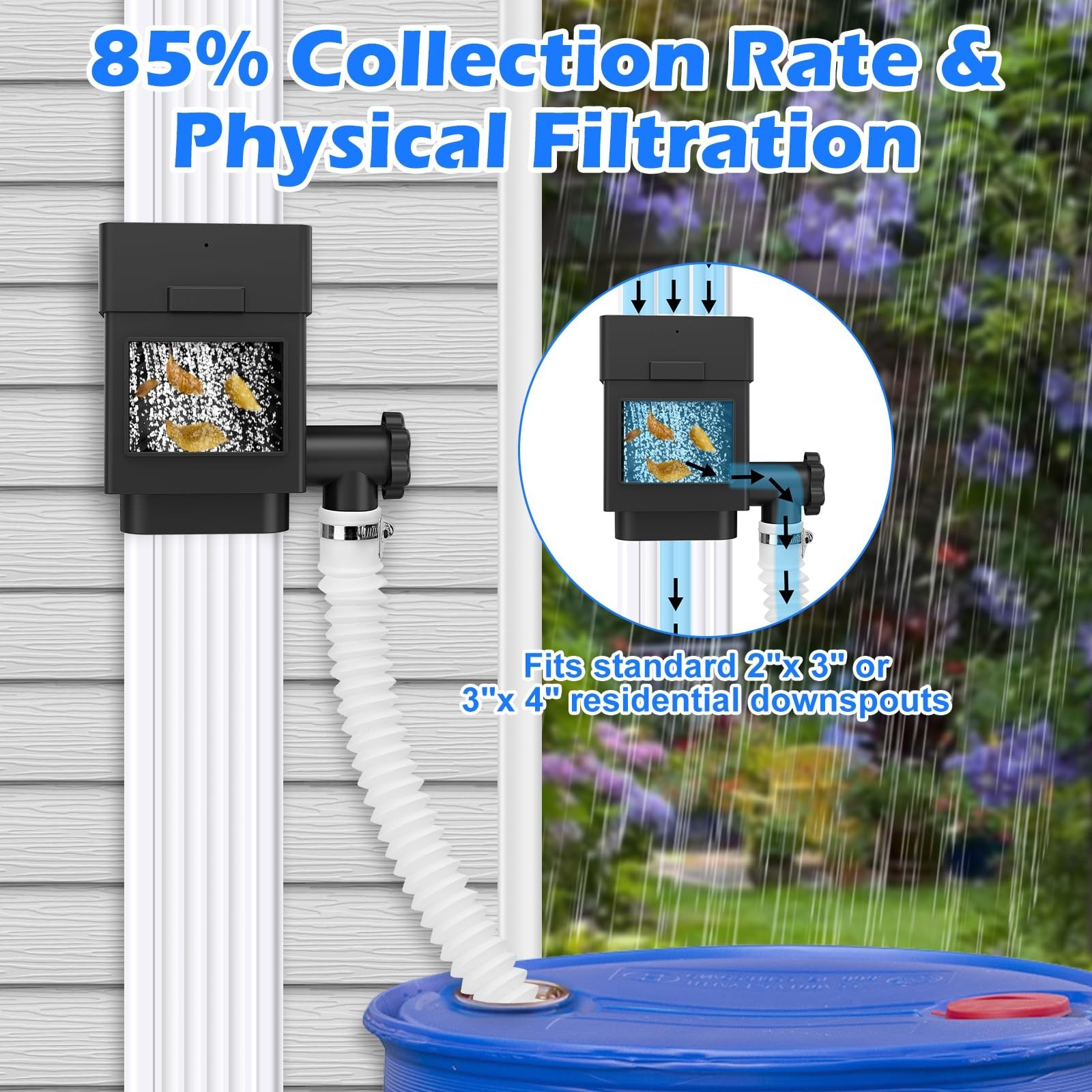 WADEO Rainwater Collection System Downspout Diverter- 2x3"/3x4" Downspout