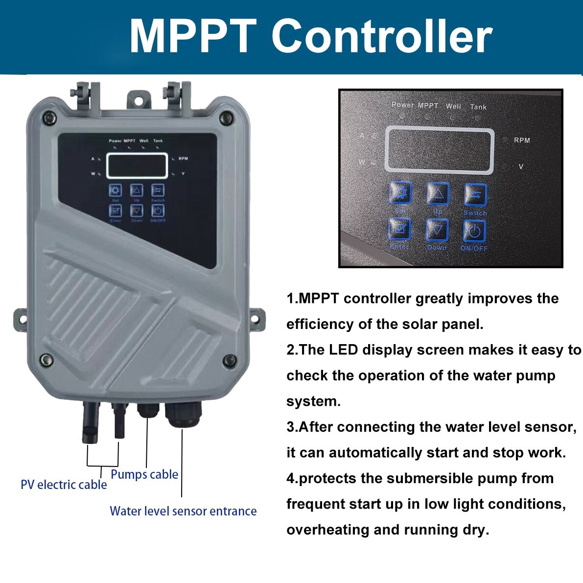 2HP 4" Solar Pump Submersible Pump Bore Deep Well Pump+MPPT Controller DC 110V