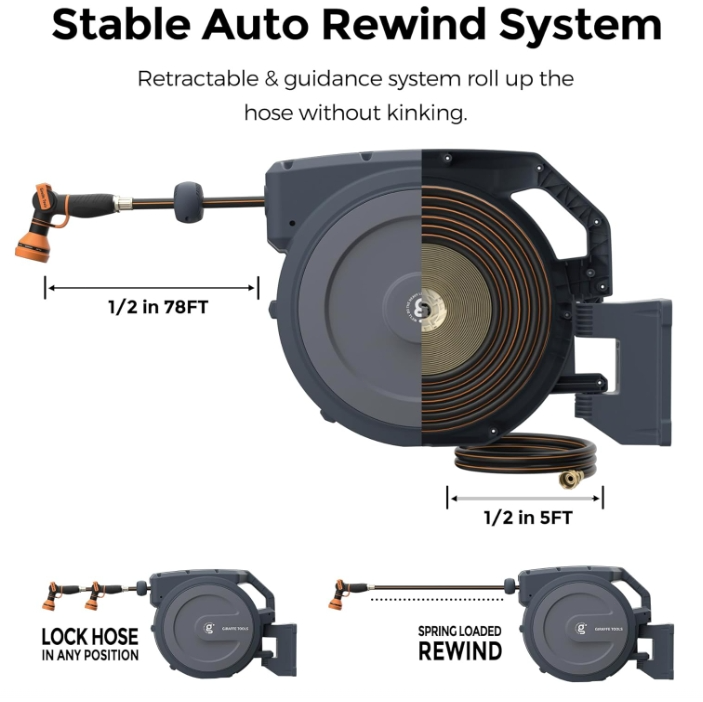 Giraffe Tools Retractable Garden Hose Reel 1/2-in 78-ft Wall Mount