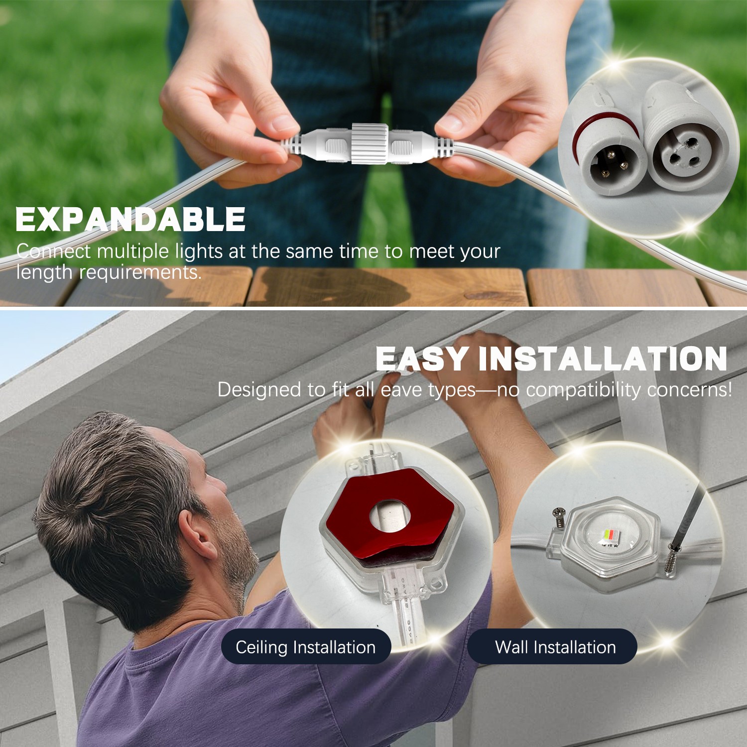 Permanent Outdoor Lights RGB+IC LED Smart Light App/Remote Control Holiday DIY