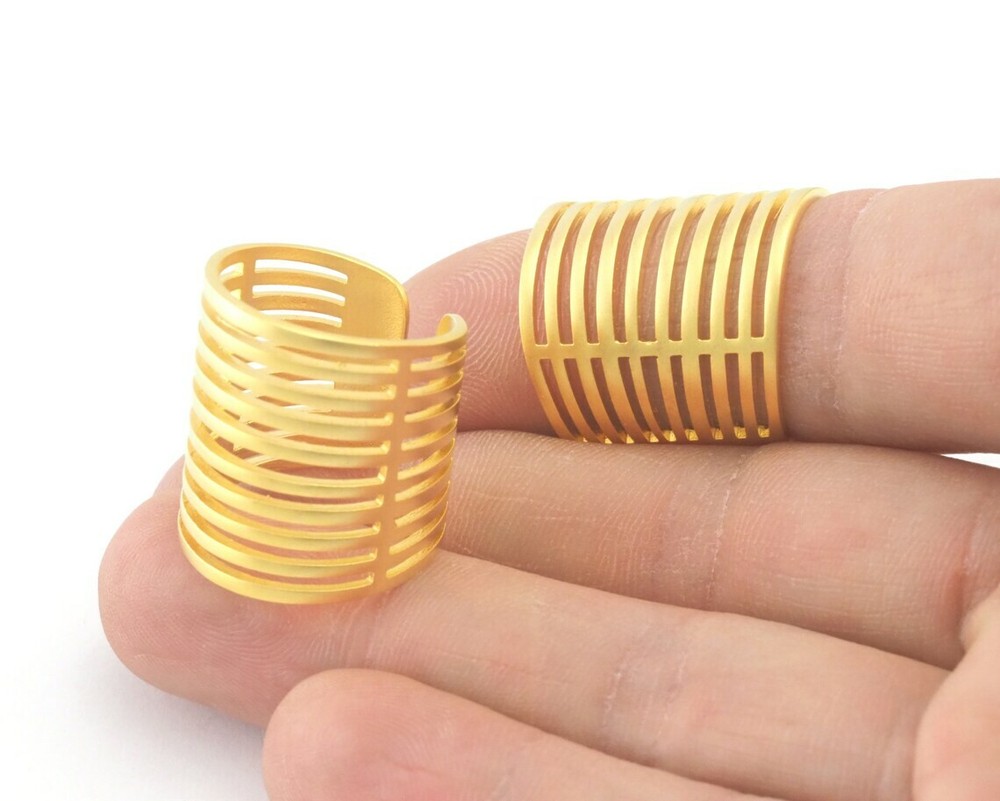 Statement separate lines Adjustable Ring Matte Gold Plated Brass 6US 9.5US 4297