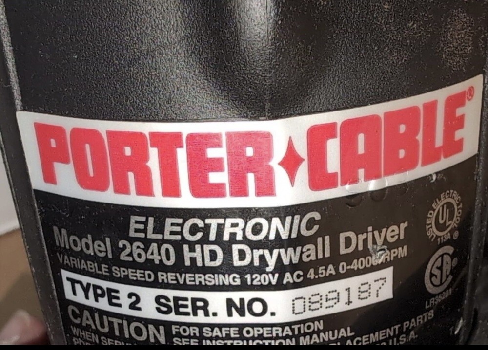Porter Cable Electronic Drywall Driver Model 2640 HD -variable speed & reversing