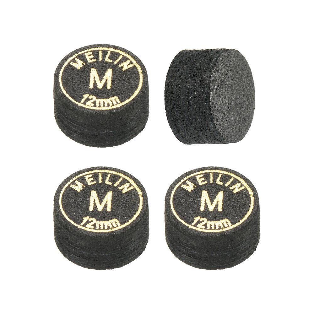 4Pcs 12mm Pool Cue Tips Medium Laminated Glue-on Billiard Stick Tips, Black