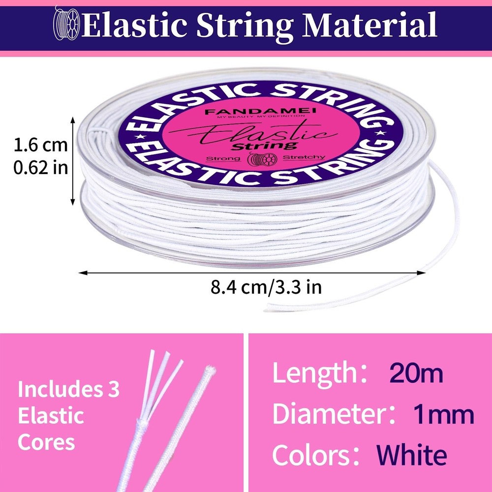 FANDAMEI 1mm Elastic String for Bracelets, Beading Cord White
