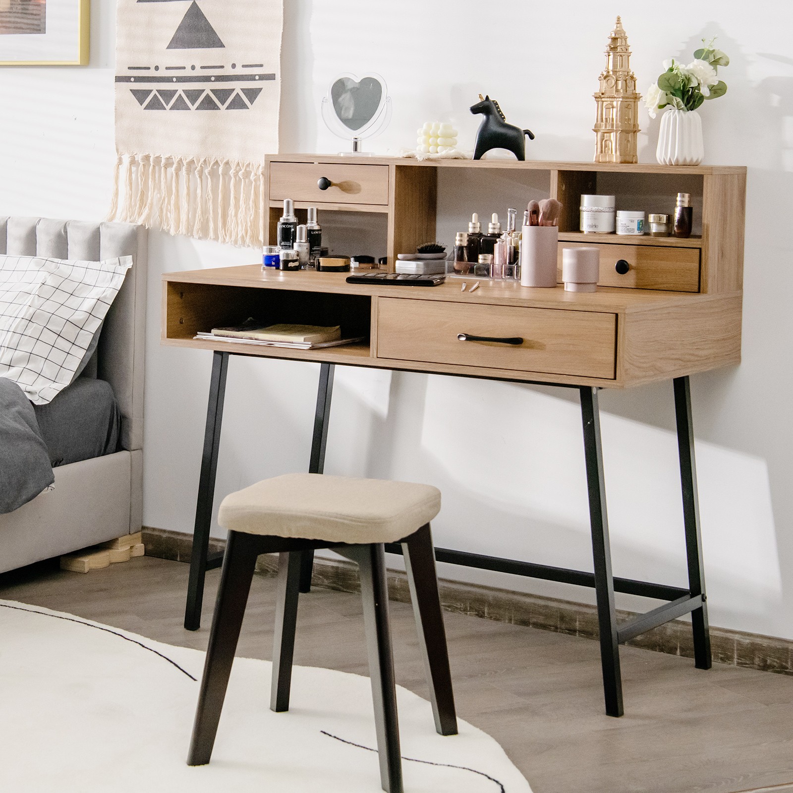 Computer Writing Desk Storage Makeup Vanity Table with Drawer Shelf Industrial
