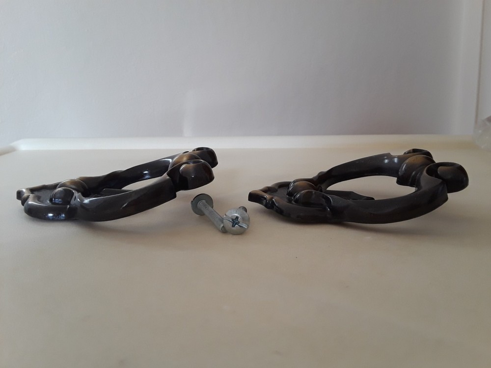 Two Antique Brass? Ornate Metal Drawer Cabinet Pull Knobs