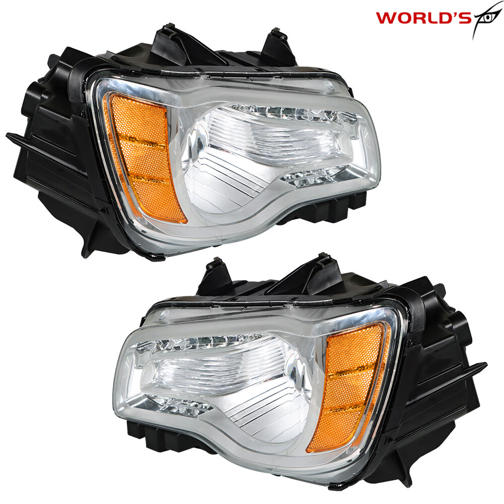 Headlight Set For Chrysler 300 2011-2014 Driver + Passenger Side Halogen Chrome
