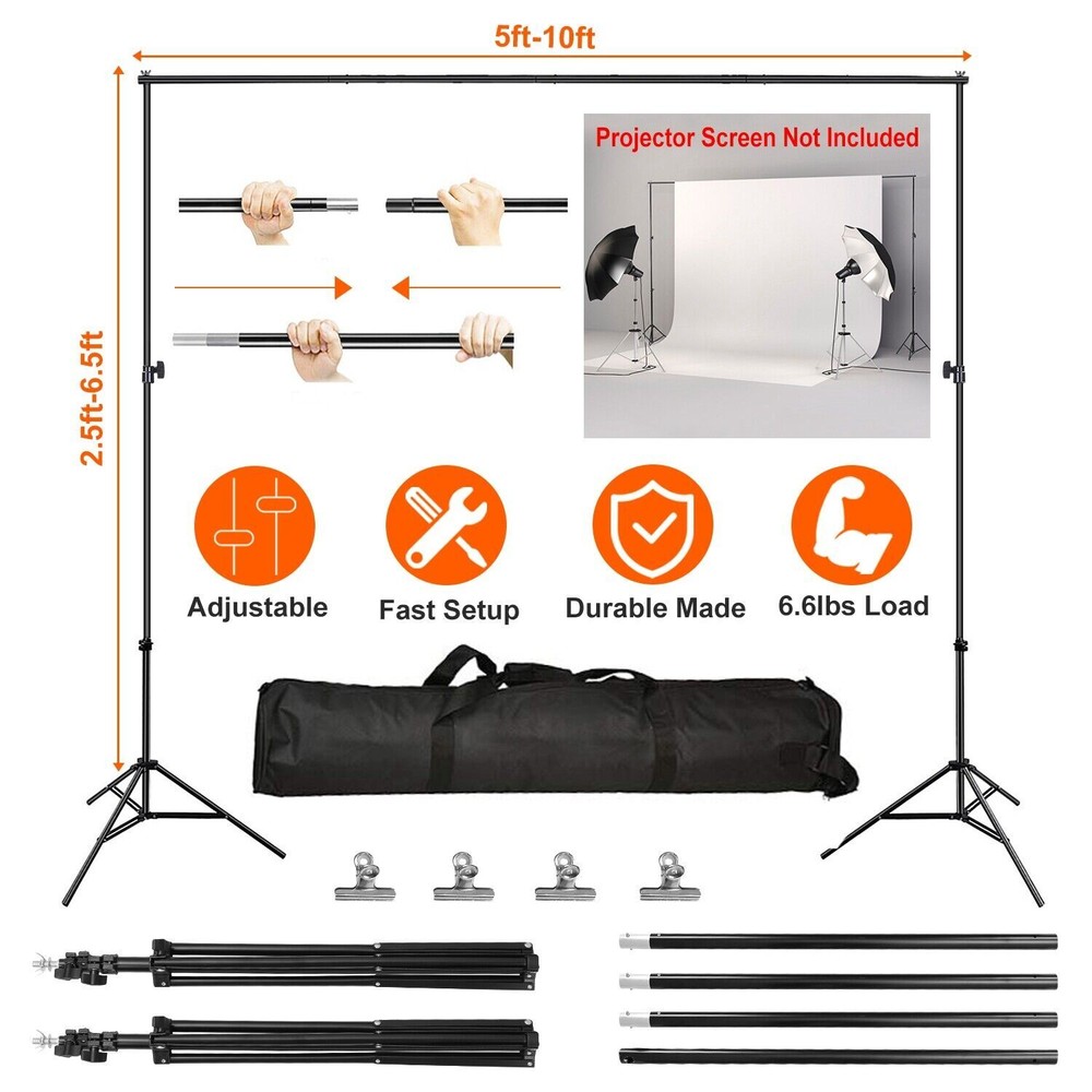 10ft 3m Adjustable Background Support Stand Photography Video Backdrop Kit Black