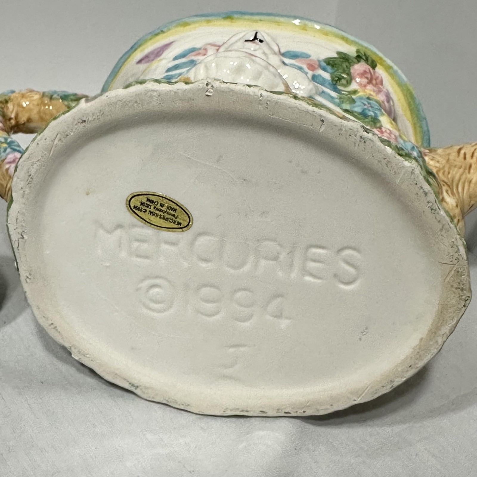 Vintage Mercuries Bunny Cottage House Teapot Ceramic Easter Floral Pastel 1994