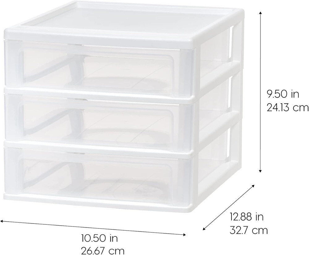 Plastic Stacking Desk Top 3-Drawer Storage Organizer, 2-Pack, for Makeup Vanity