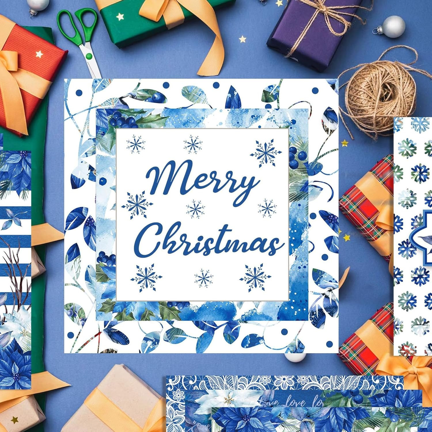 Blue Floral Scrapbook Paper 12x12 Double-Sided 24 Sheets Craft & Card Making