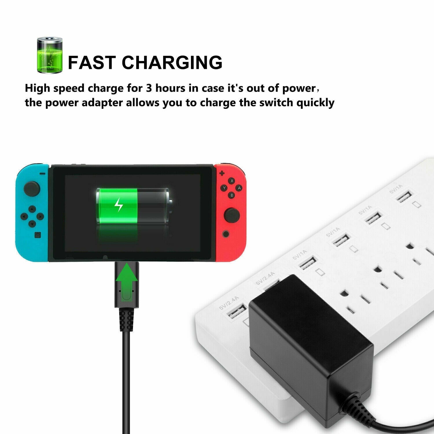 AC Adapter Power Supply for Nintendo Switch Wall & Travel Charger Plug Cord