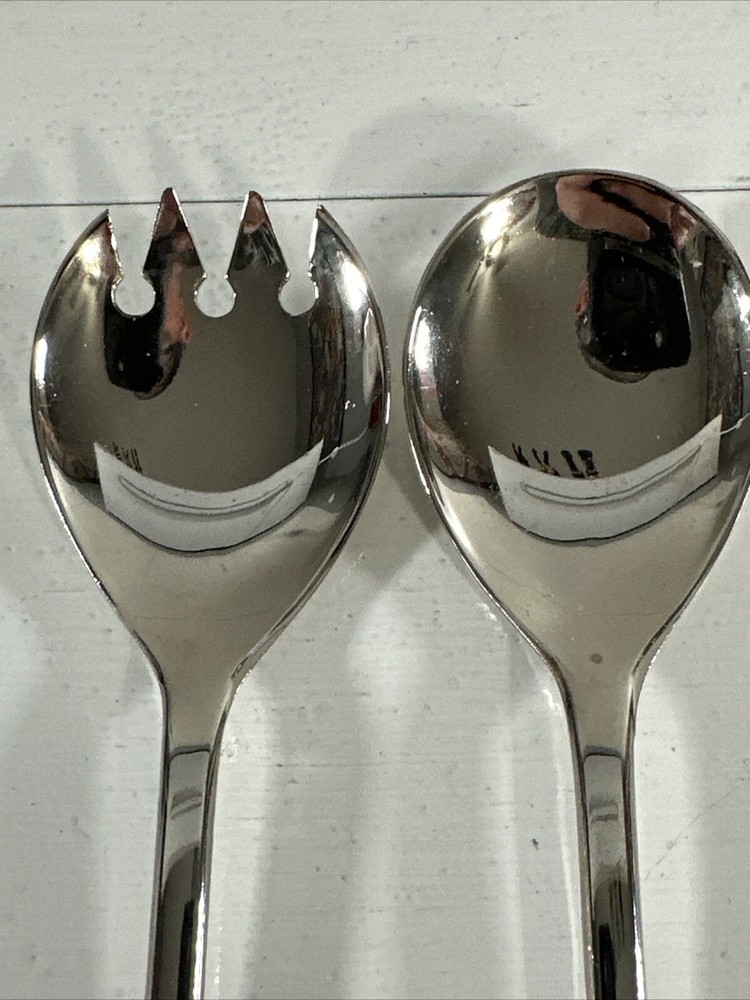 Italy Silver Plate Salad Server Spoon and Fork Utensils 9" Glossy Vintage