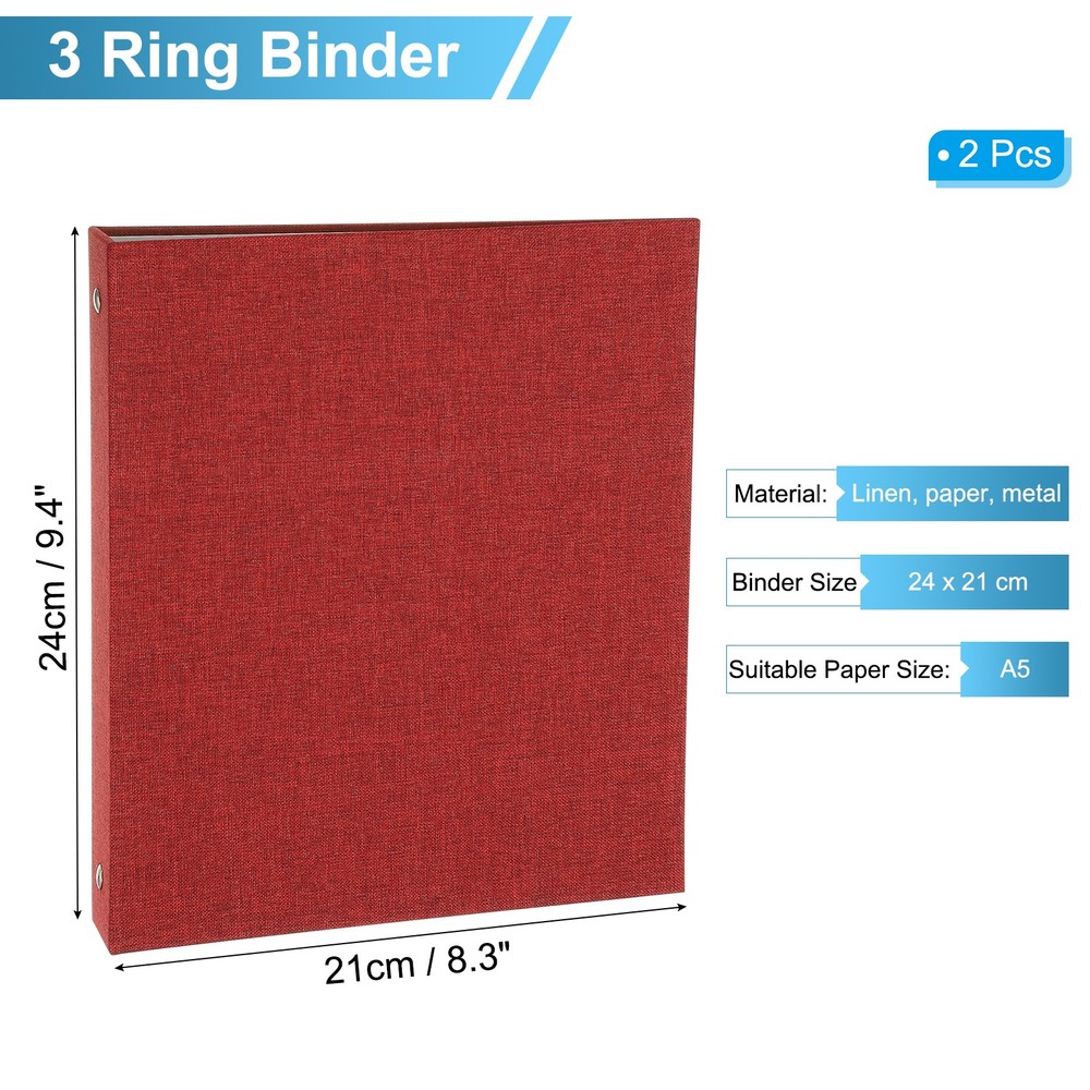 3 Ring Binder, 2 Pcs A5 Size Flexible Round Binder, Red
