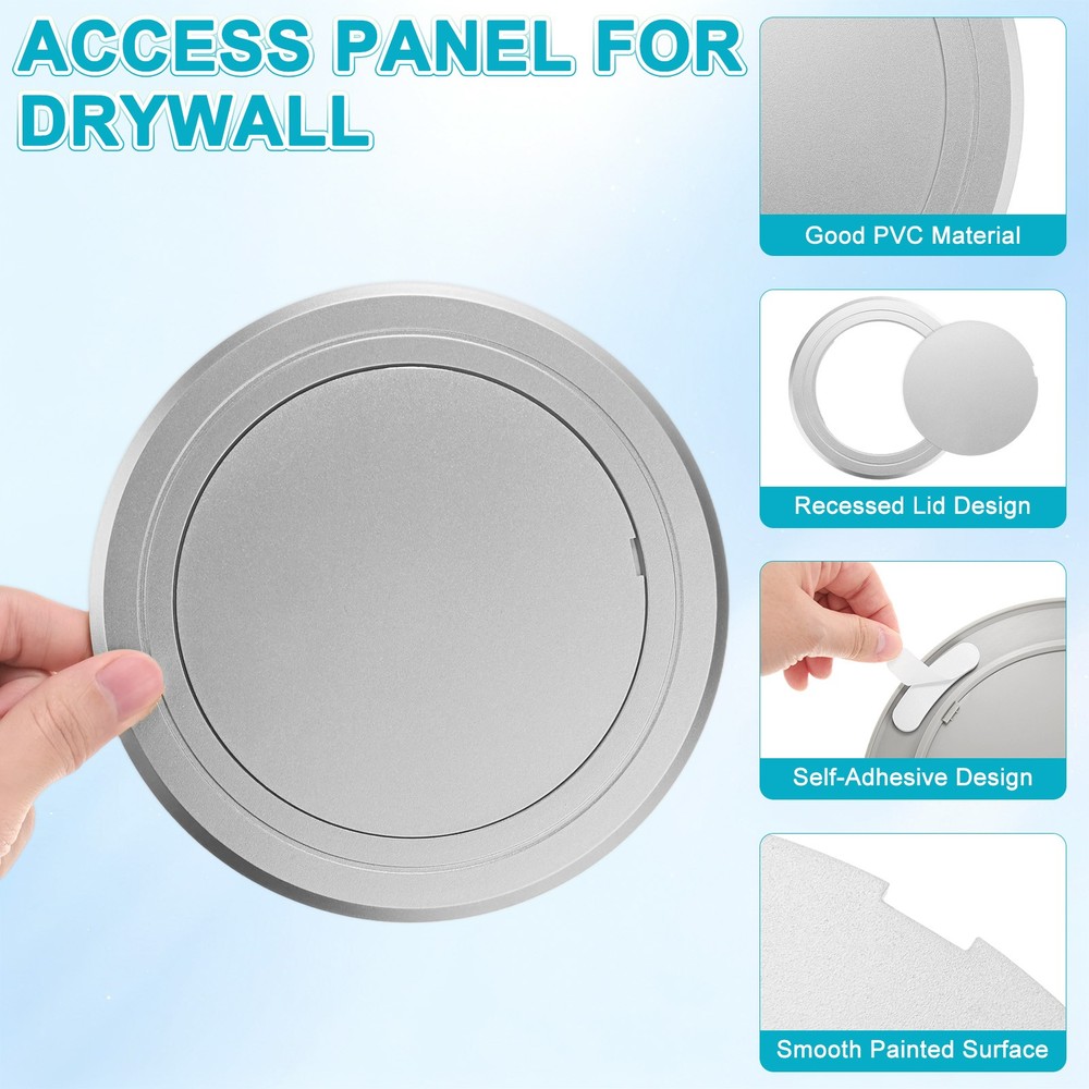 1-Pack Access Panel for Drywall, 5x5 Inch Round Plastic Removable [Silver Tone]