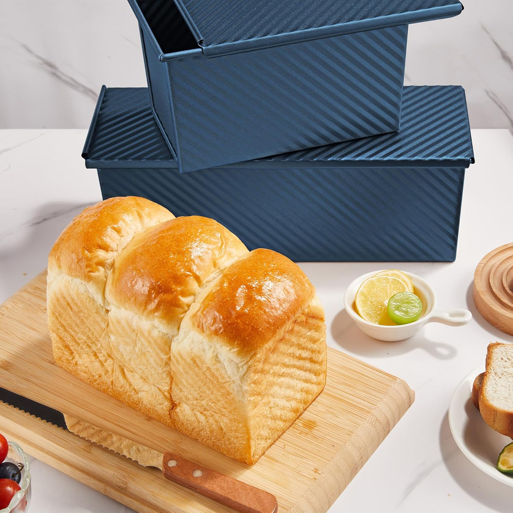 Pullman Loaf Pan with Lid, 1 Lb Dough Capacity Non-Stick Bakeware for Baking Bre