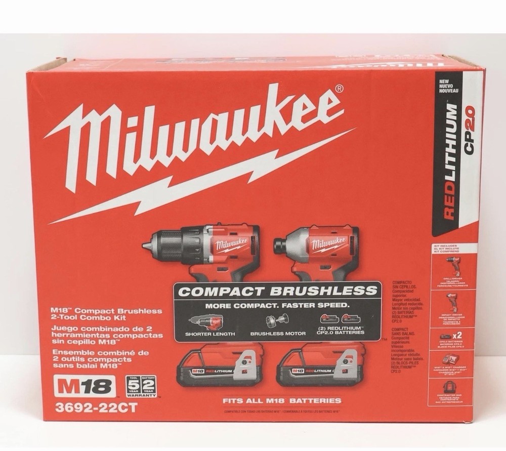 Milwaukee 3692-22CT M18 Compact Brushless 2-Tool Combo Kit (Impact & Drill)