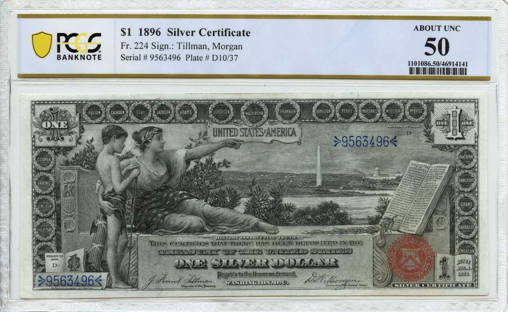 1896 $1 Silver Certificate FR#224 PCGS AU50 Educational