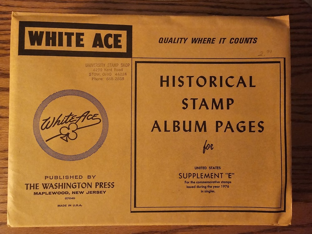 White Ace Stamp Supplement E for U.S. Commemorative Singles 1976 NOS