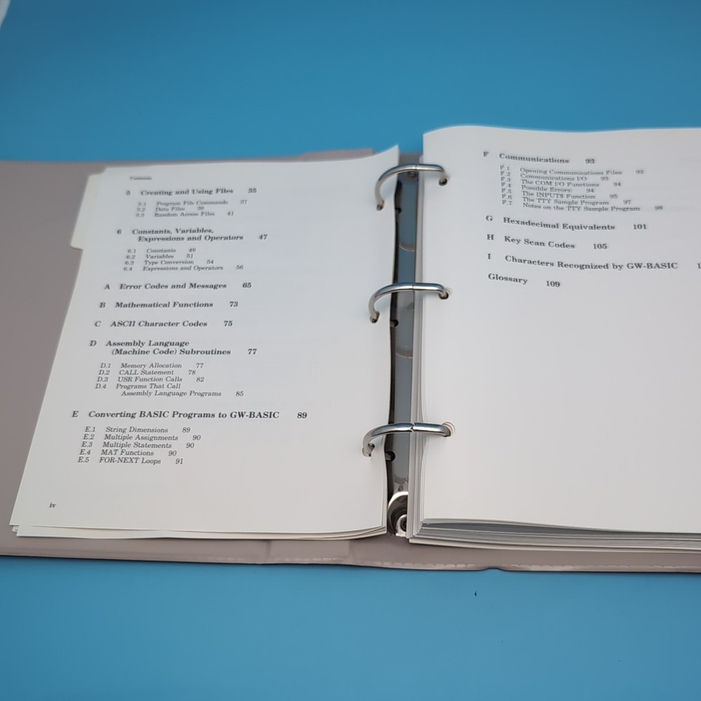Microsoft GW-BASIC User's Guide and User's Reference Manual in Binder 1986