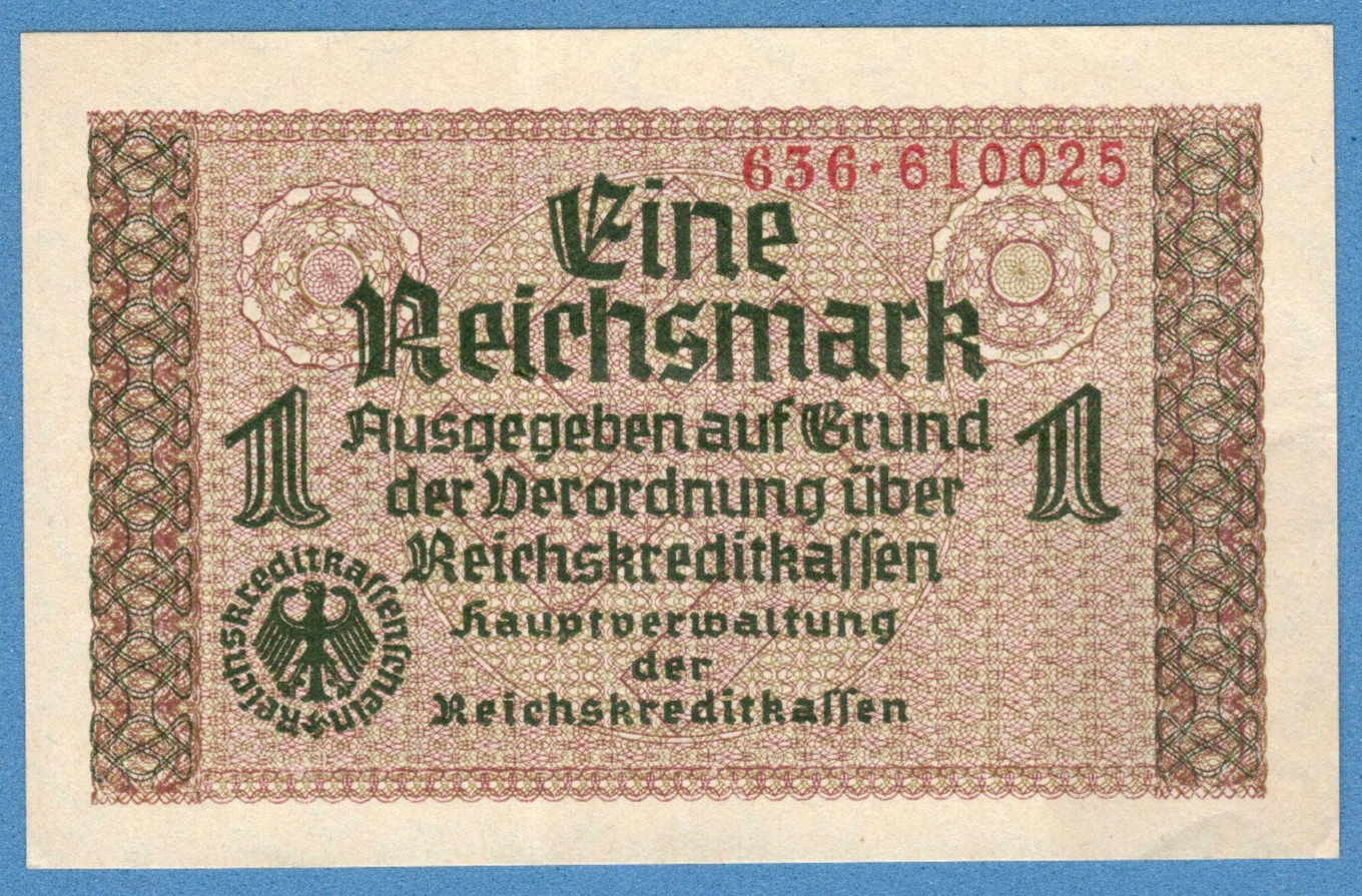1940-45 GERMANY OCCUPIED TERRITORIES 1 RM EAGLE W/H SWASTIKA XF UK 1169