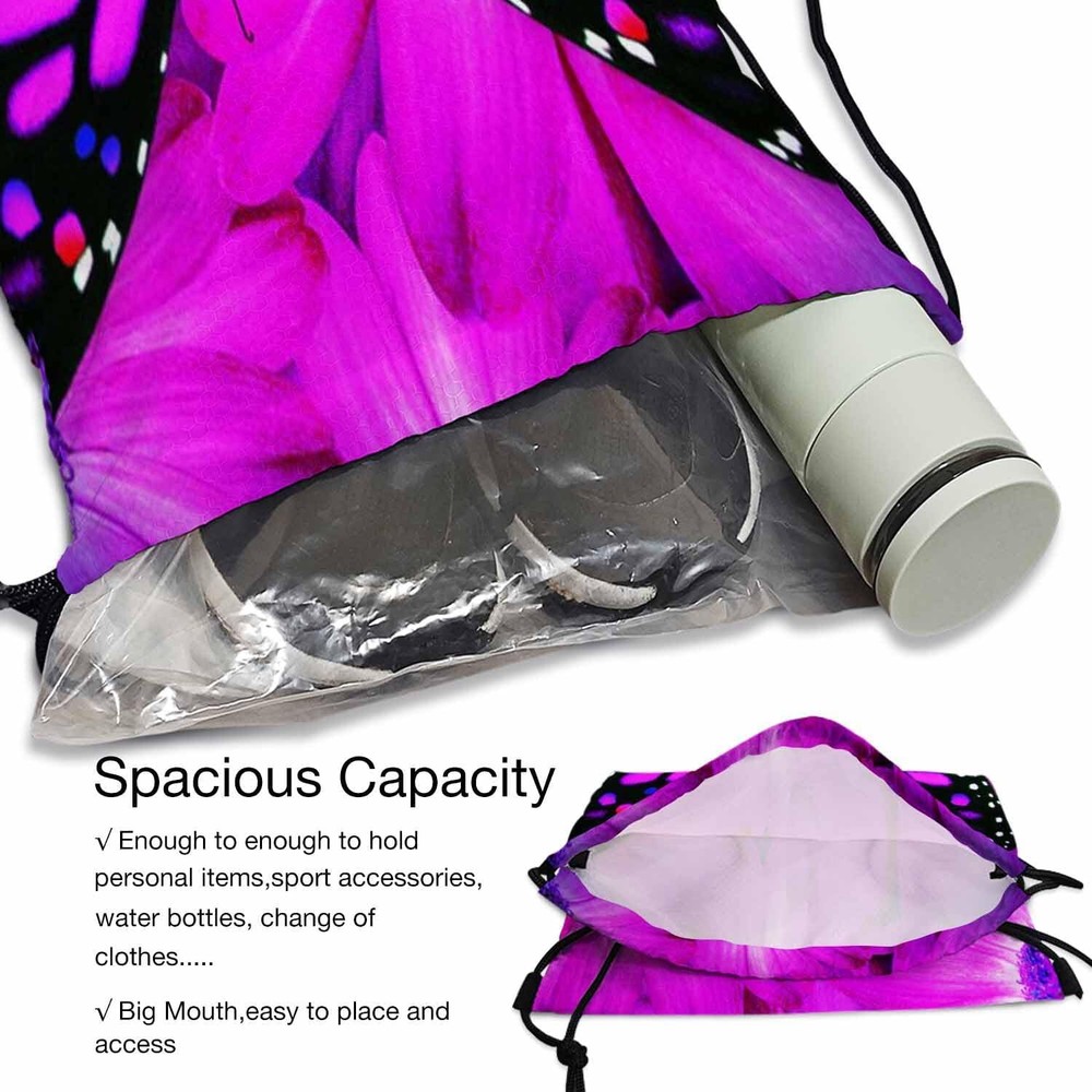 Purple Butterfly Drawstring Backpack Beautiful Insects