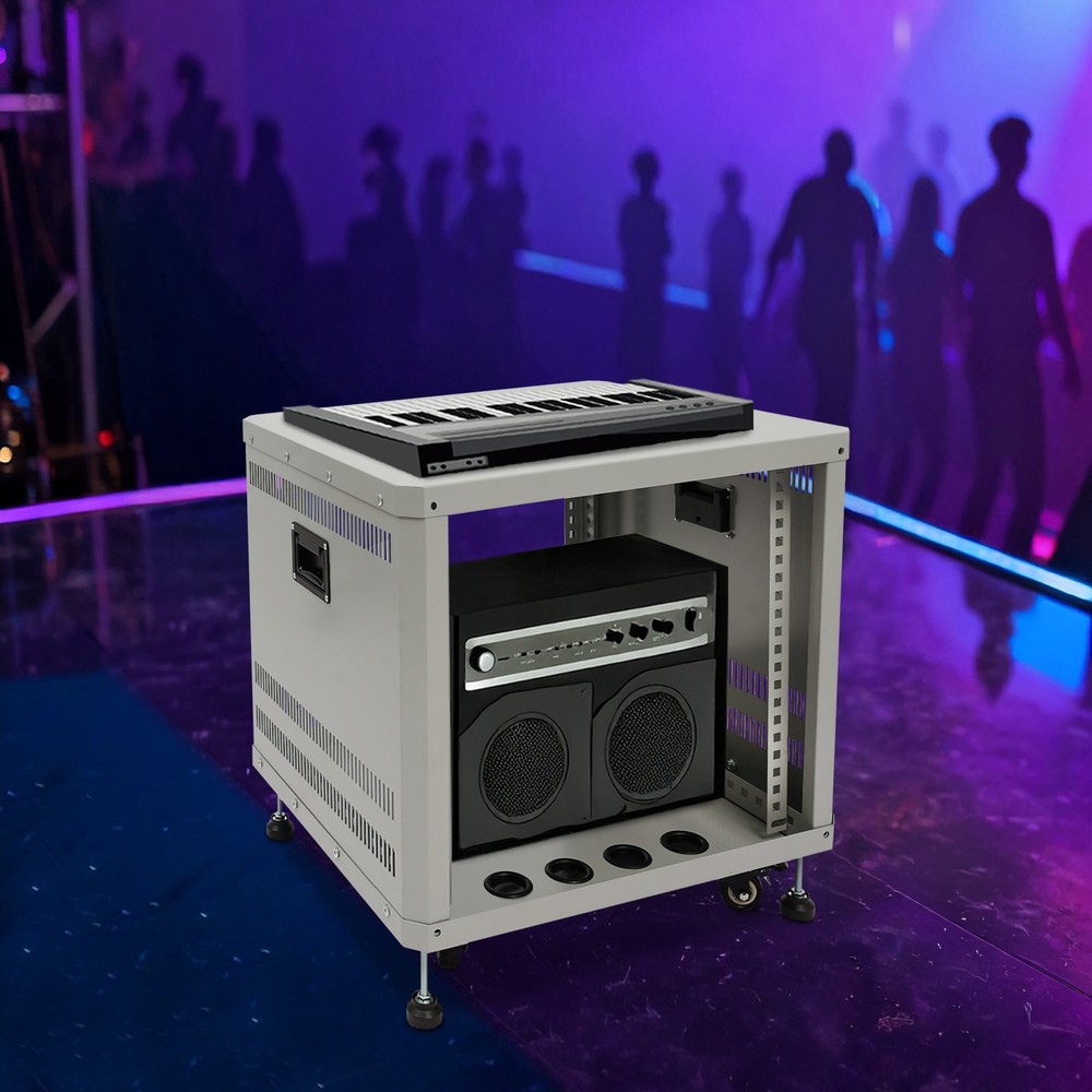 Grey Server Rack Open Cabinet 9U Network & Stereo Rack With Caster Wheels