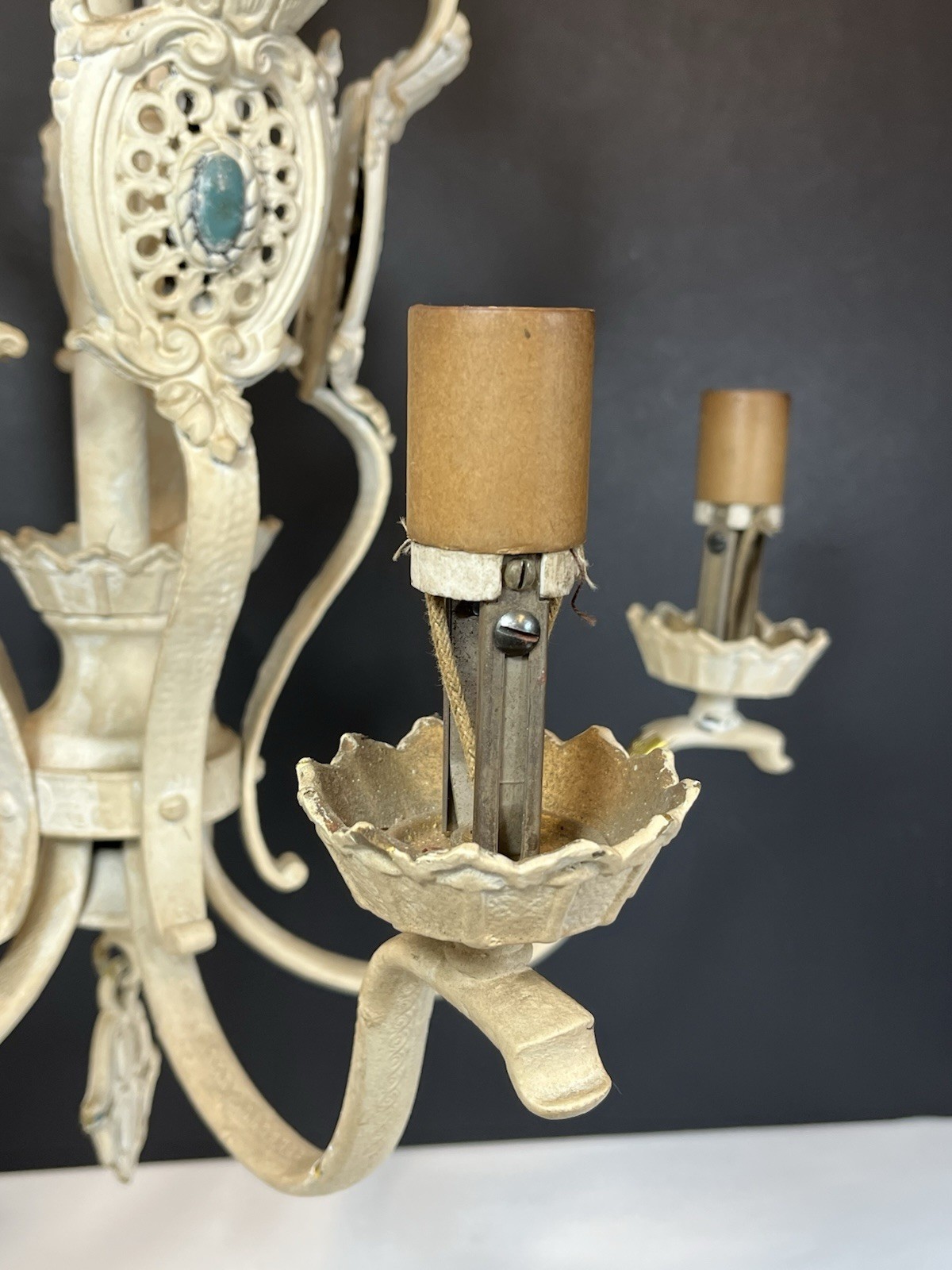 Antique Victorian Gothic Brass Chandelier, 5 Lights, Painted Needs REWIRED