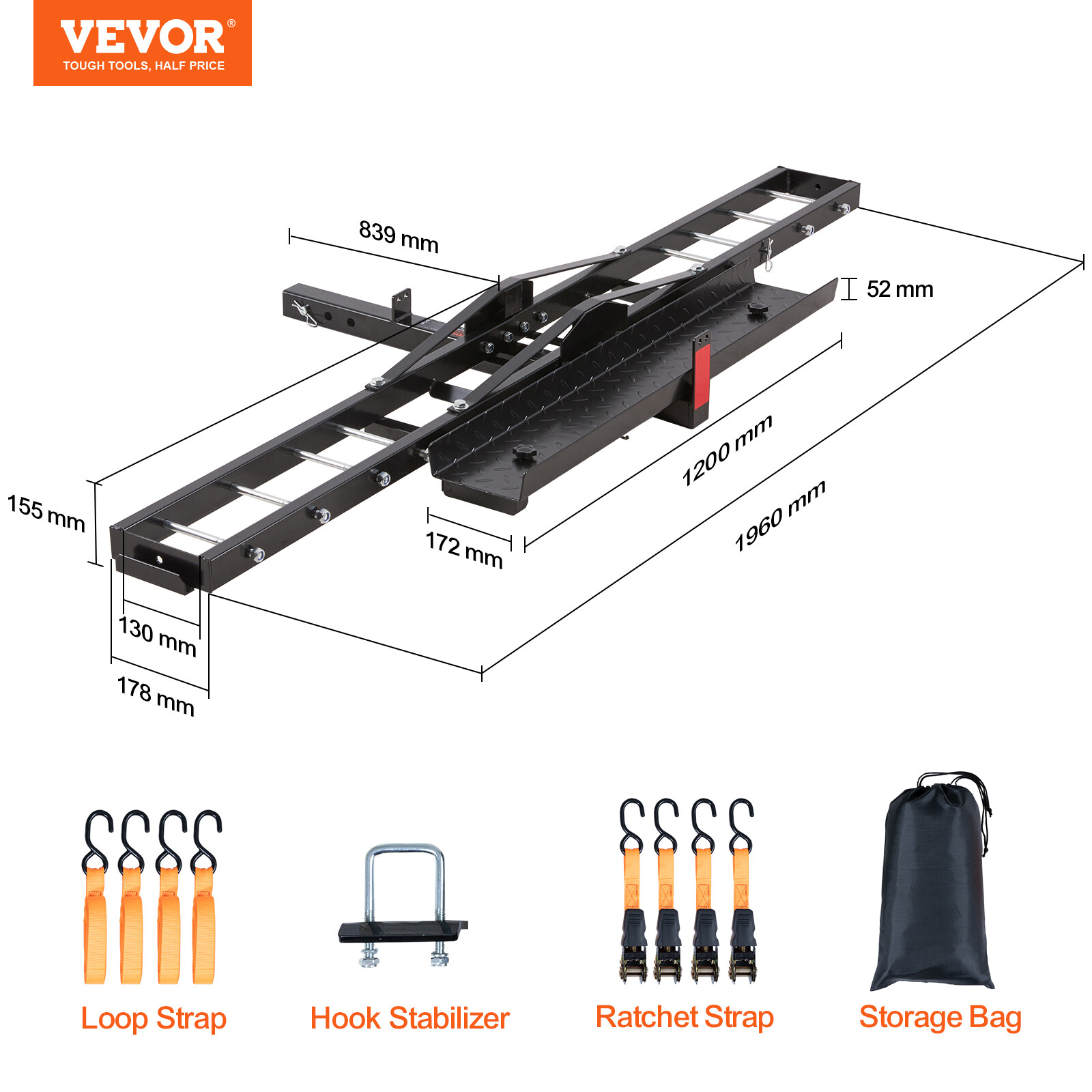 VEVOR Motorcycle Carrier Scooter Dirt Bike Hitch Mount 600LBS Rack Ramp Hauler