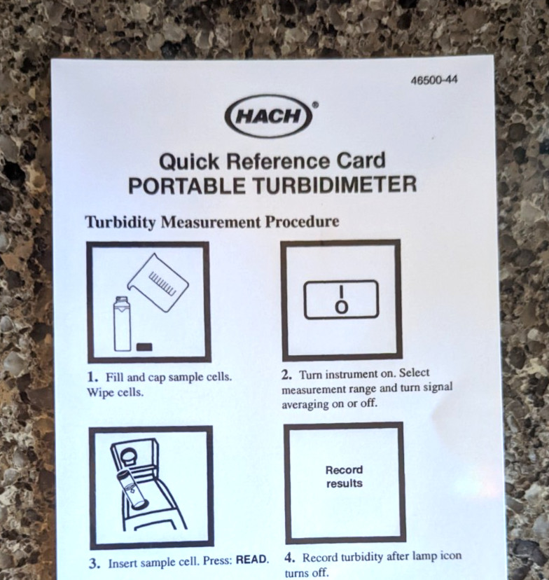 Hach Portable Turbidimeter Quick Reference Card & Error Code List, Item 46000-44