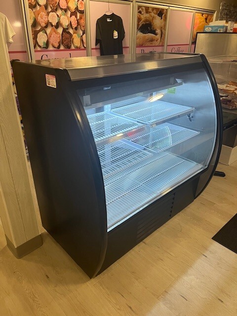 Fogel Mirage 48" refrigerated curved front display case with 3 level display