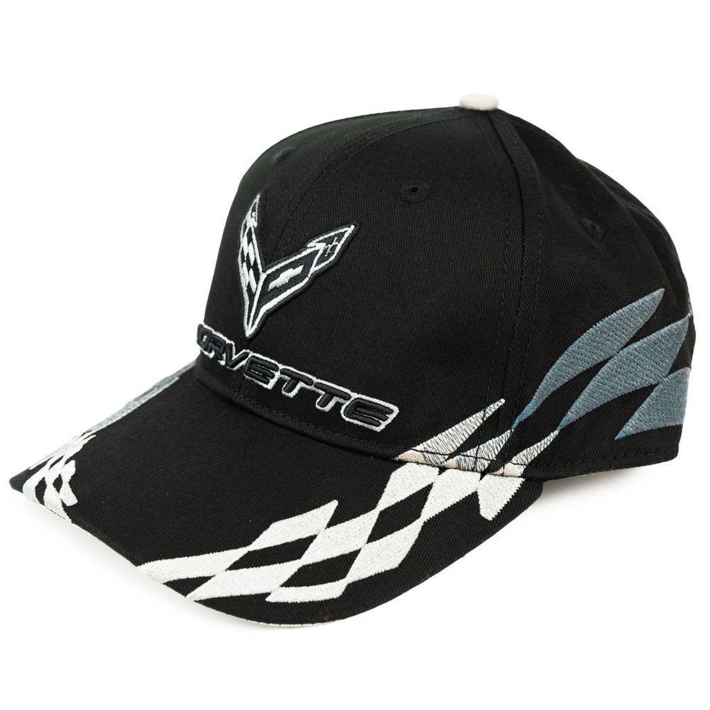Corvette C8 Black/Silver Checkered Flag Hat - SHIPPED IN A BOX - USA