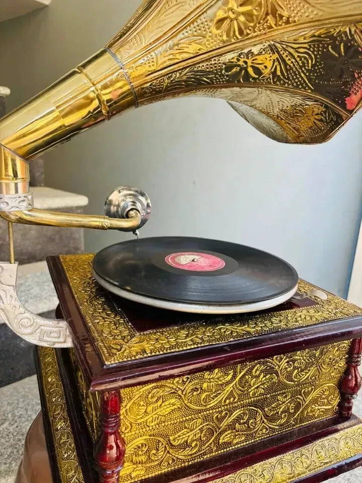 Radio Gramophone Player With Horn Functional Working Phonograph win-up record