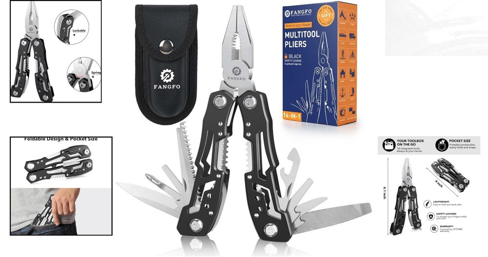 Compact Multitool with Locked Safety Feature - Perfect for Camping & Hiking