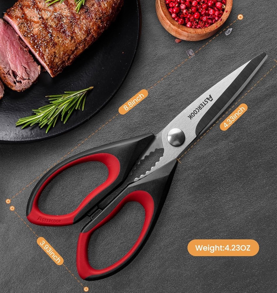 Serrated Edge Kitchen Scissors: 3 Pack with Ergonomic Design for Effortless Use