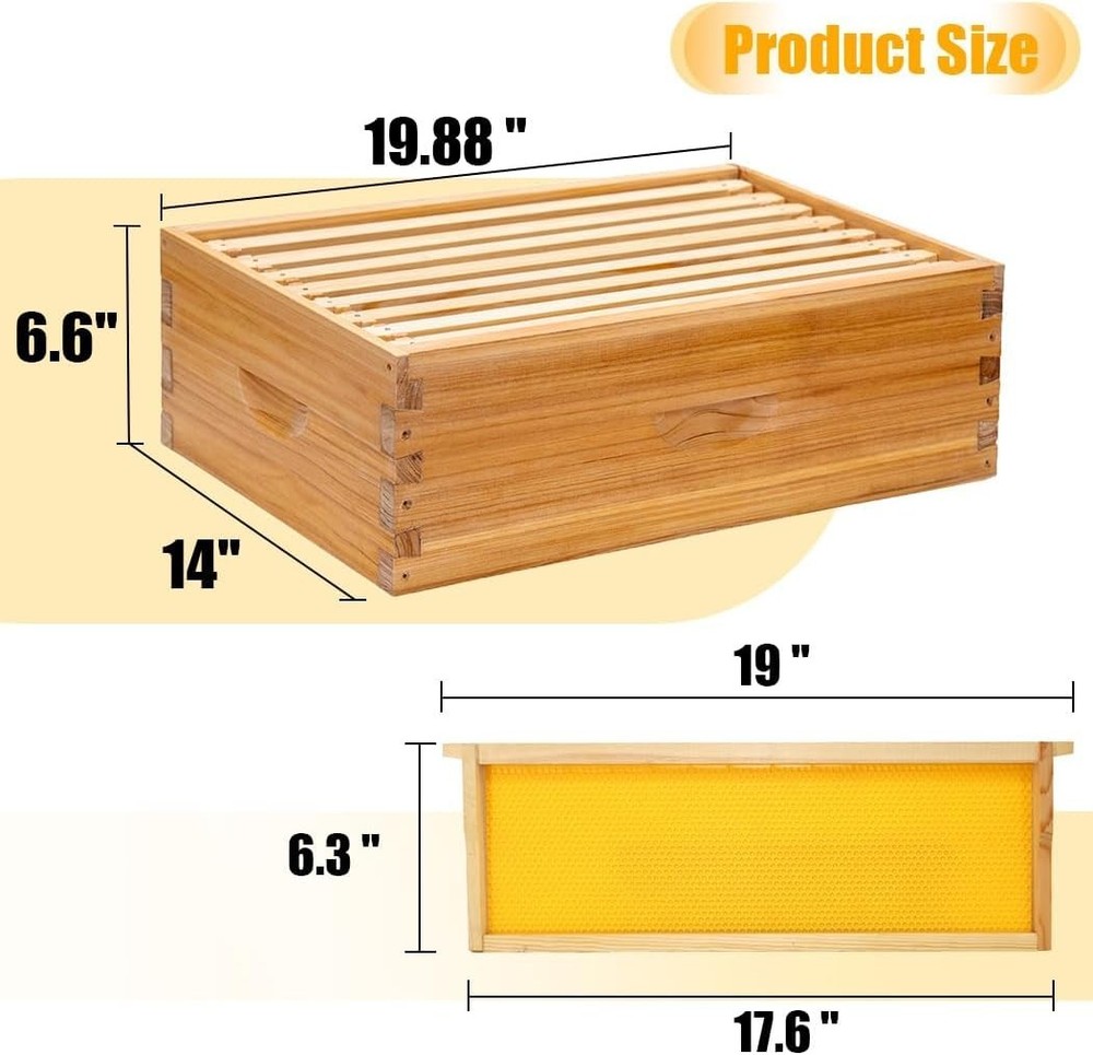 8-Frame Beehive Complete Bee Hive Boxes Starter Kit Dipped in Beeswax Include...