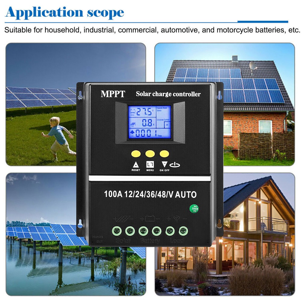 100A MPPT Solar Panel Charge Controller 12V/24V/36V/48V PV Battery Regulator LCD