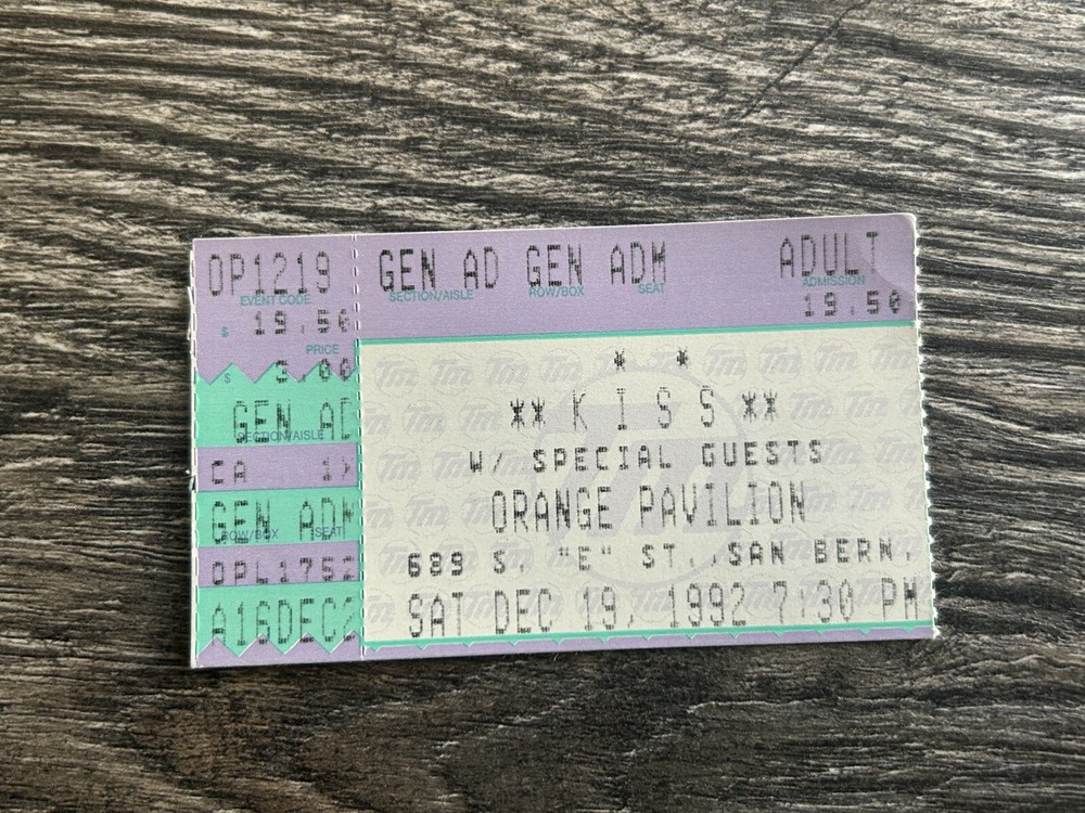 KISS TICKET STUB San Bernardino California '92 Revenge Concert Tour Vintage Kiss