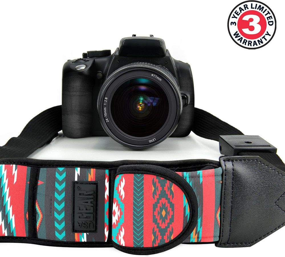 Camera Sling Shoulder Strap - Adjustable Neoprene, Safety Tether, Accessory Pock