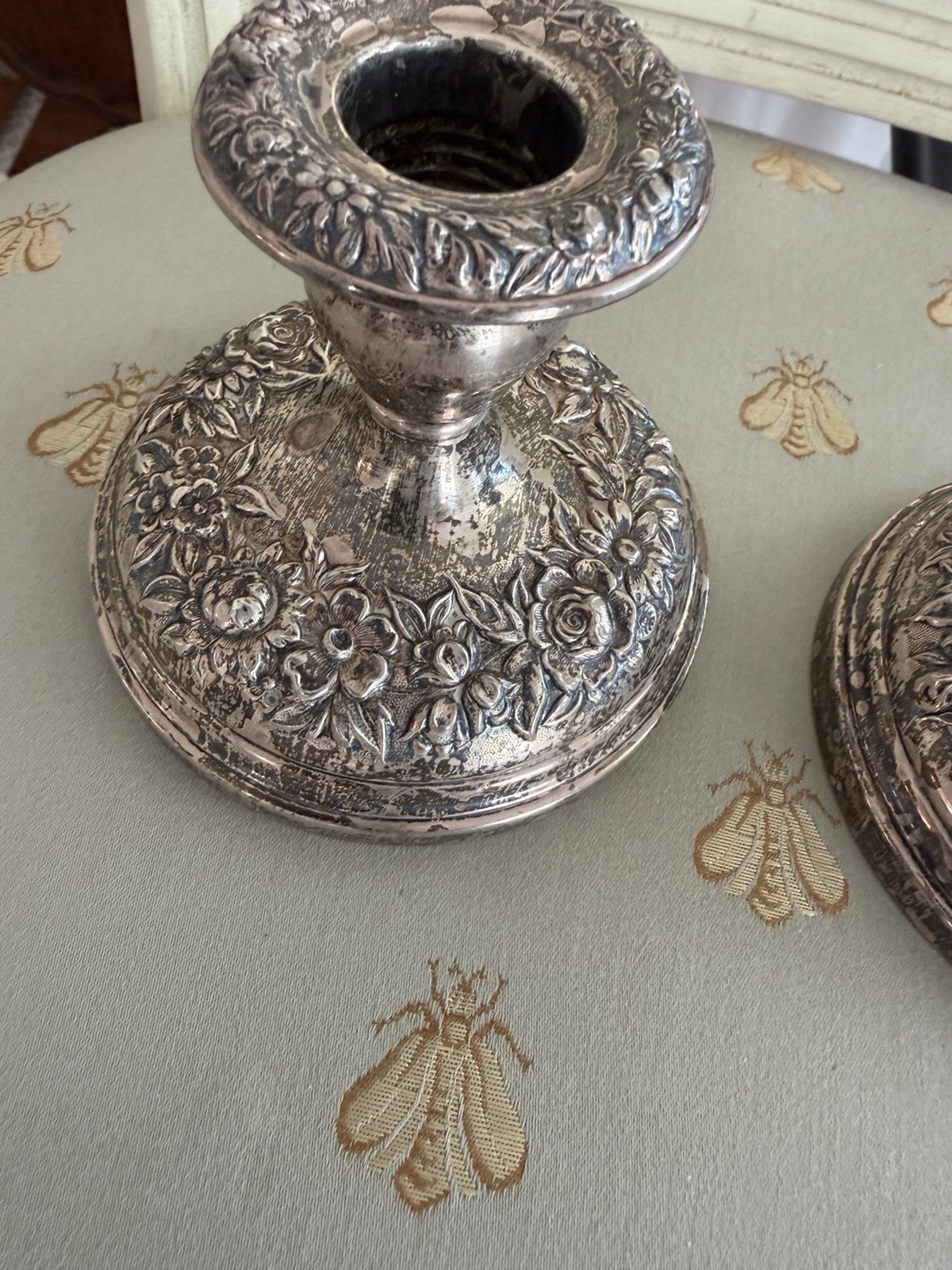 Pair of Vintage S. Kirk & Son REPOUSSE Sterling Silver Candleholders