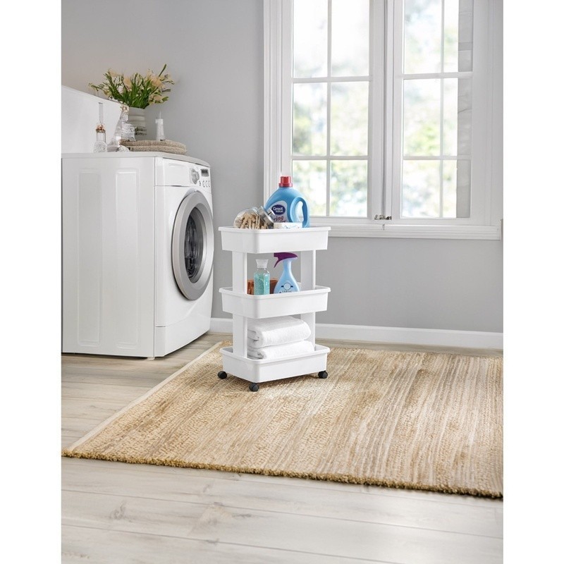 3 Tier Plastic Rolling Laundry Cart Multi Purpose Storage Organizer Mobile Caddy