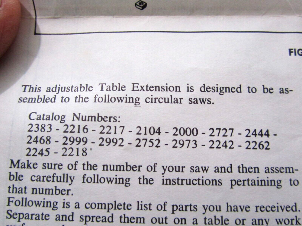 Assembly Instructions Craftsman Adjustable Table Saw Extension Cat. No. 99-2178