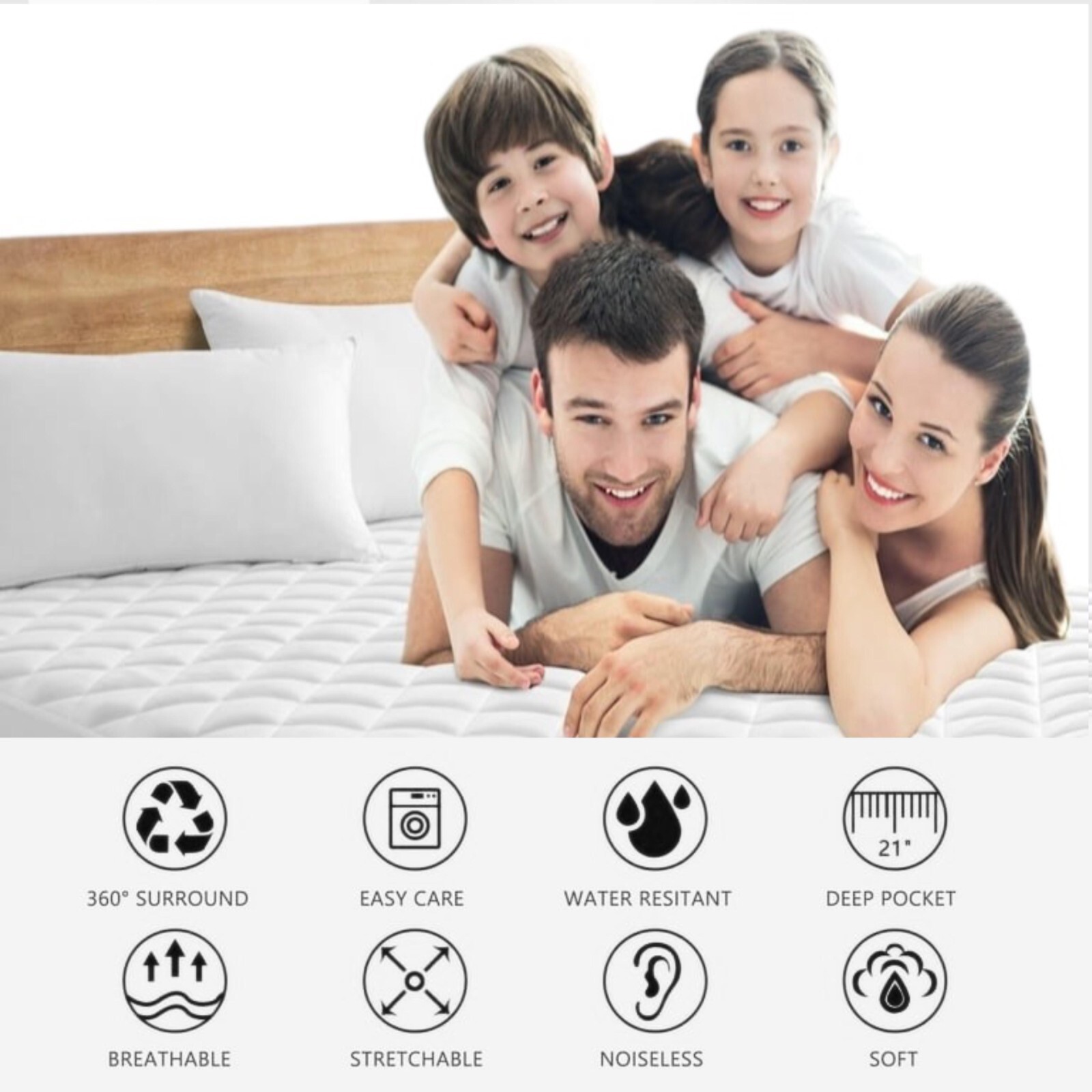 100% Waterproof Mattress Protector Quilted Mattress Pad Cover Breathable Fitted