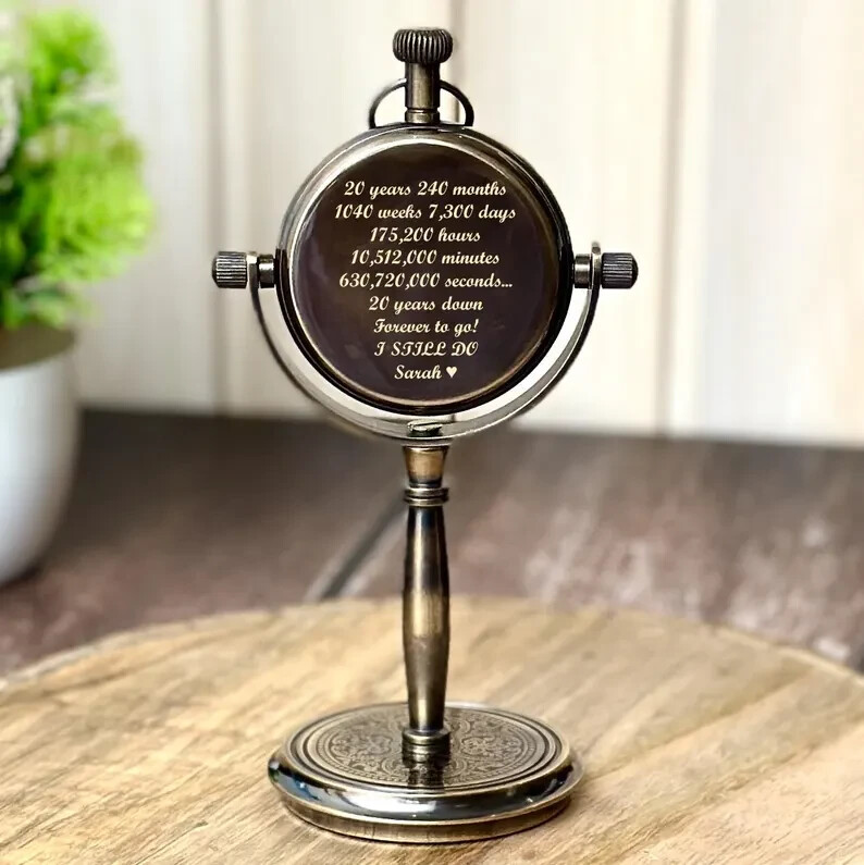 Personalized 8th Anniversary desk clock, Engraved Table clock, Retro table clock