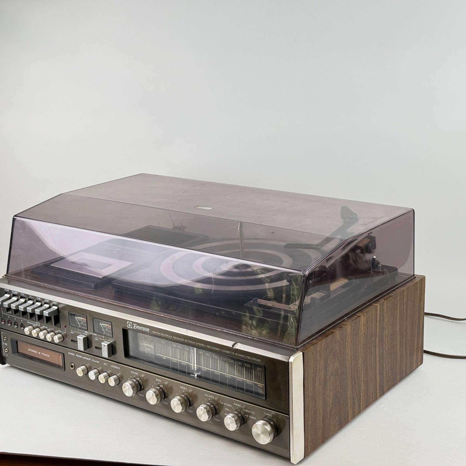 Emerson M 3000 Vintage Stereo System Turntable 8-Track Cassette AM/FM Receiver