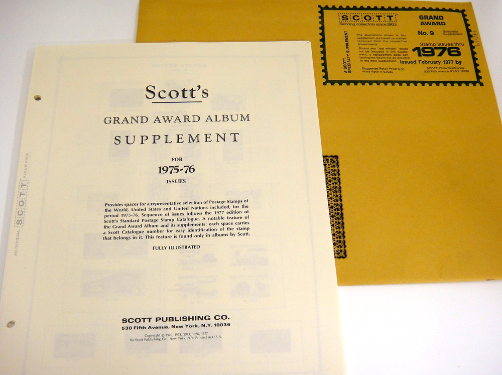 Scott 1976 Grand Award Worldwide Stamp Album Specialty Supplement #9 NOS